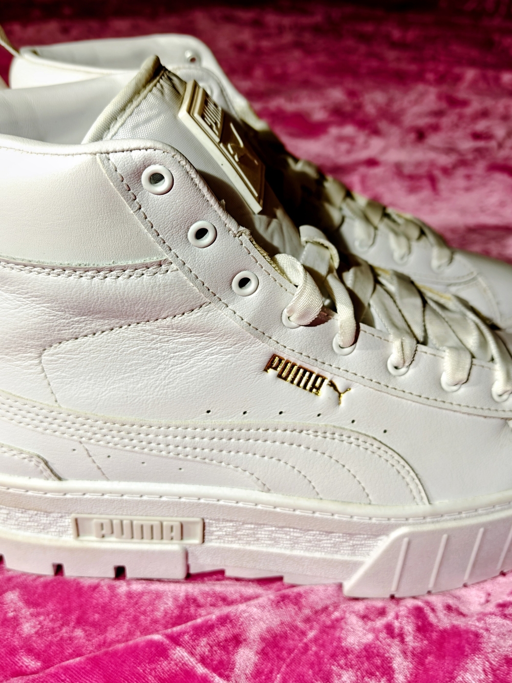 Puma Women’s White Leather High-Top Platform Sneakers with Gold Logo New size 9